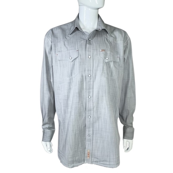 Rafter C Cowboy Collection Men's Western Gray Button-Up Shirt - Picture 1 of 6